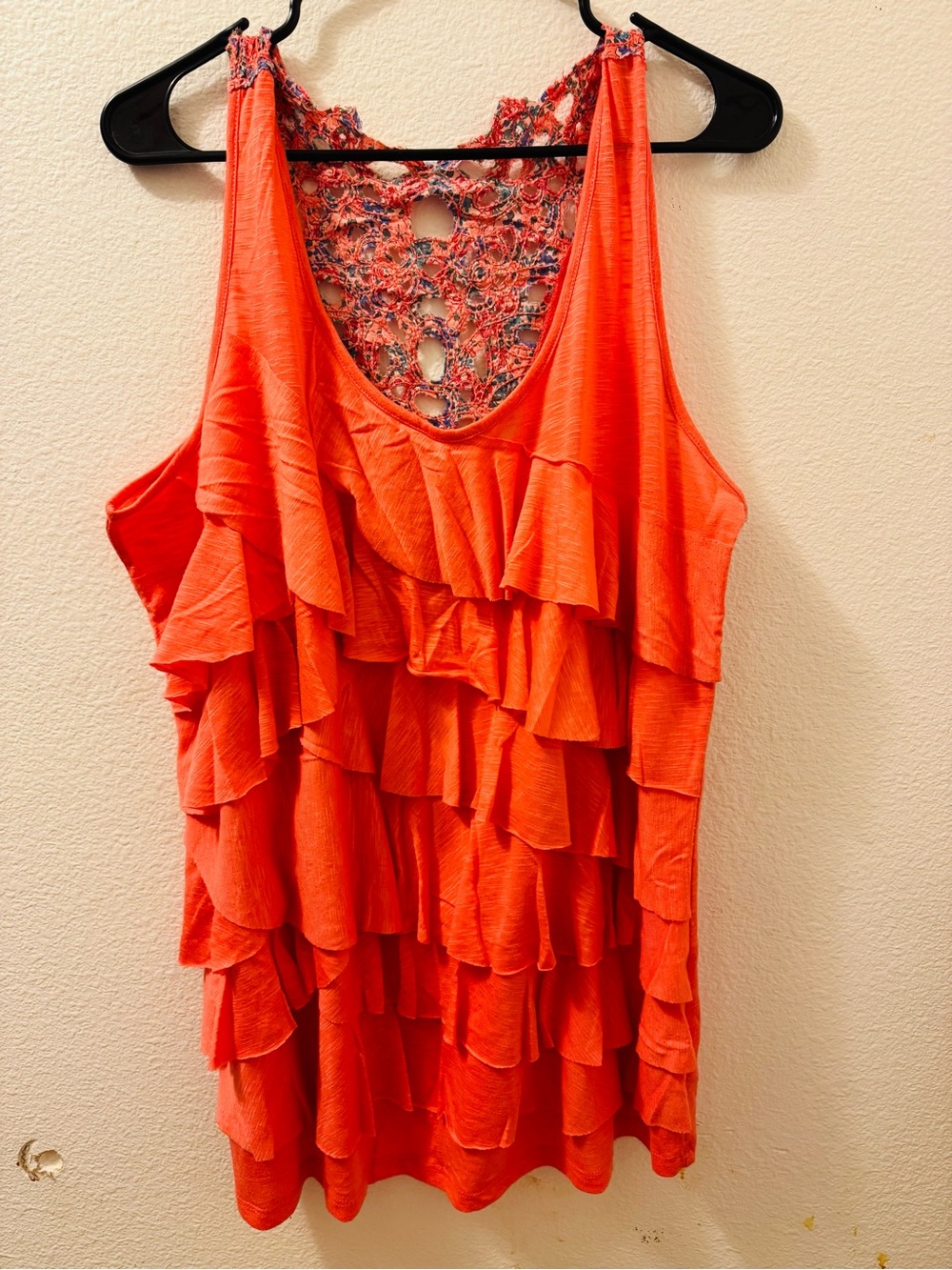 Maurices Coral Ruffle Tank with Lace Back